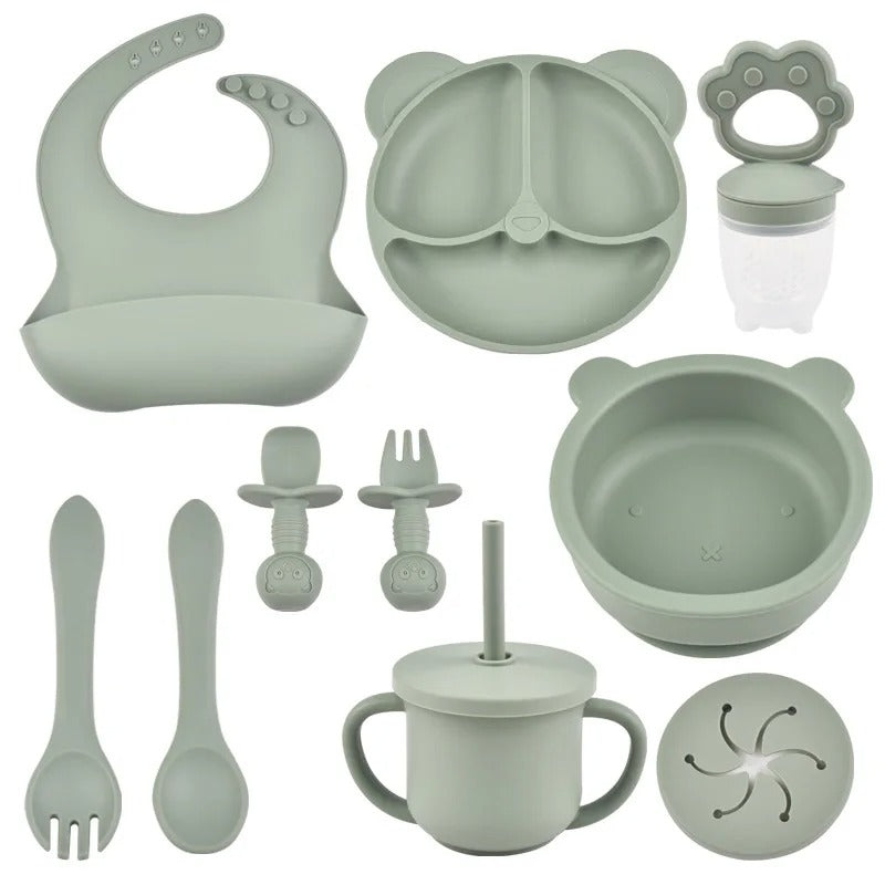 9PCs Baby Training Silicone Dining Set