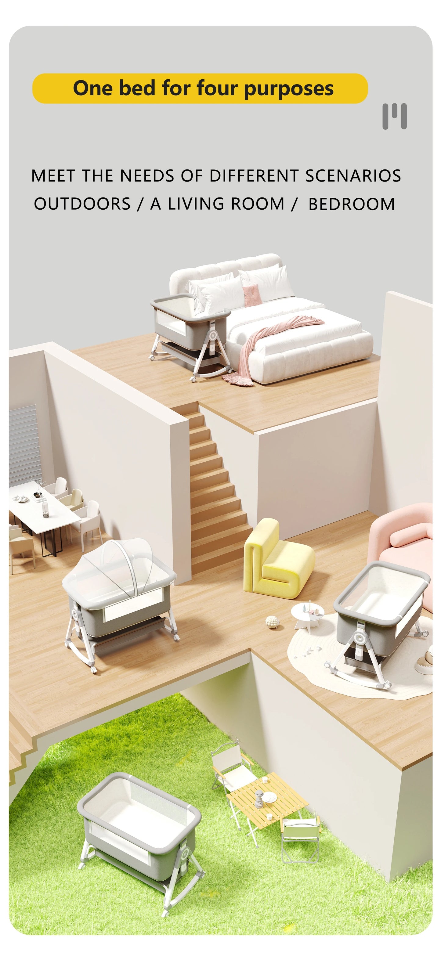 3 in 1 Bedside Playpen Crib
